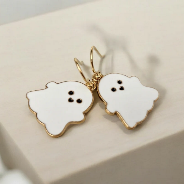 White Ghost Charm Earrings