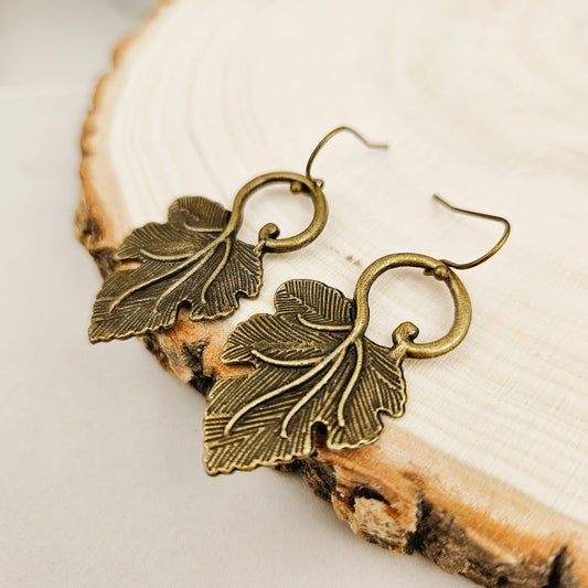 Bronze Leaf Statement Dangle Drop Earrings