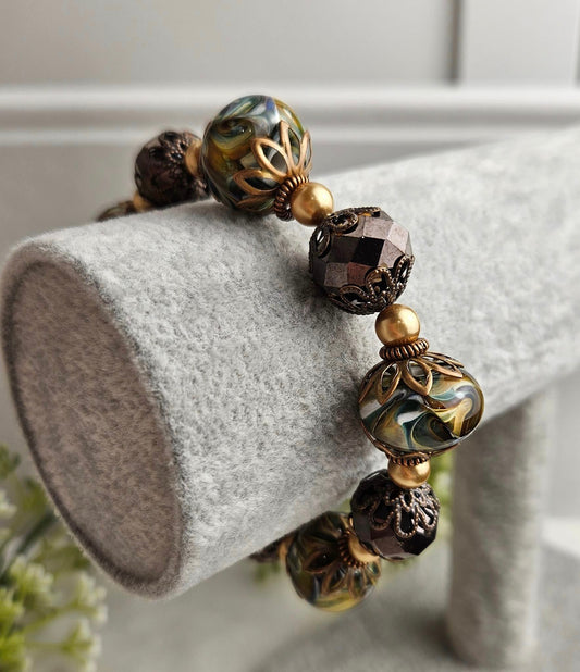 Earthy Beaded Glass Lampwork Bracelet