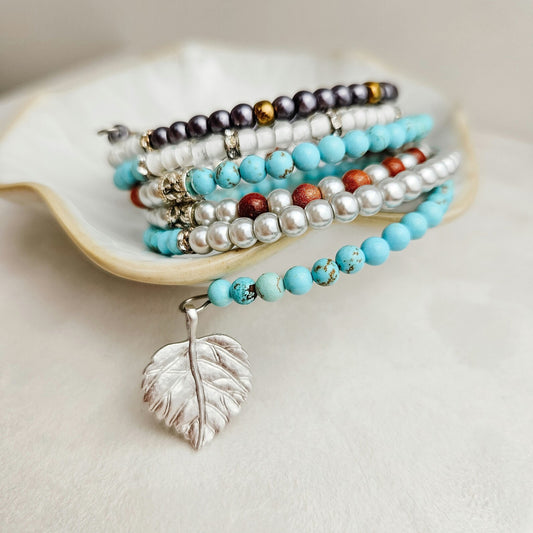 Multi Layered Turquoise Beaded Wrap Bracelet