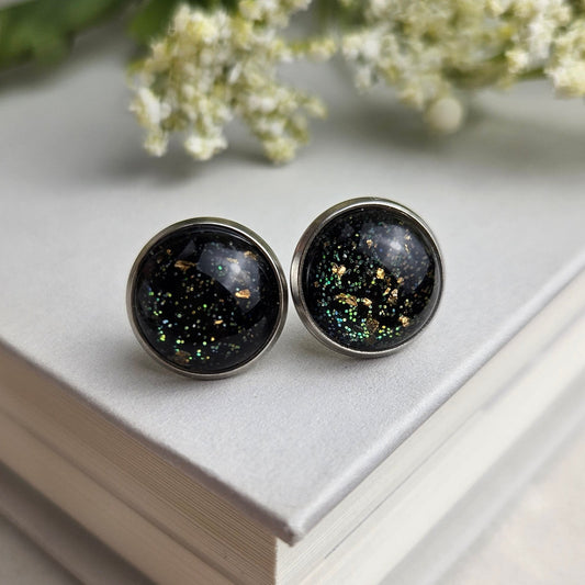 Green Glitter Stud Earrings