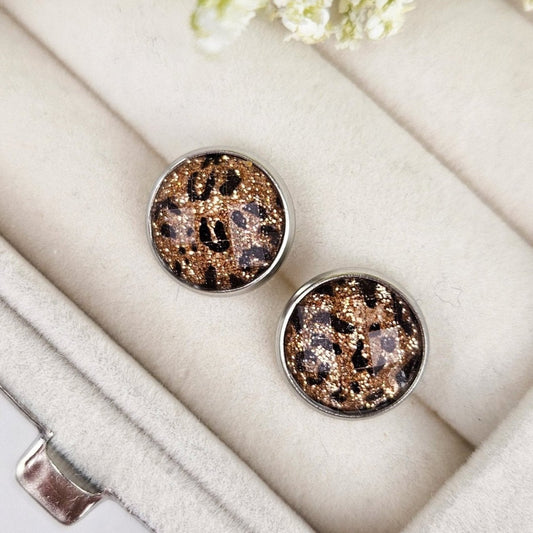 Leopard Print Silver Stud Earrings