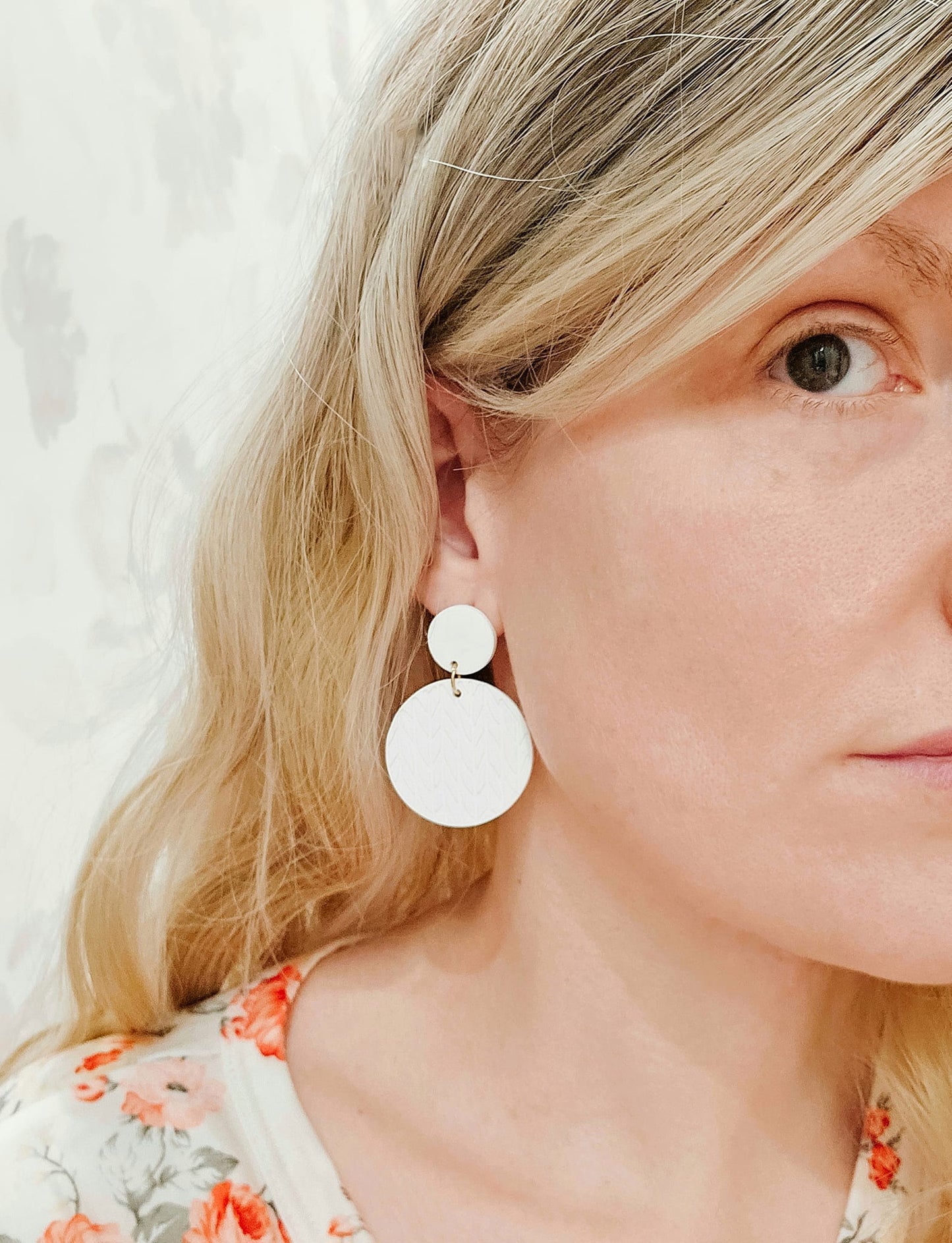 White Polymer Clay Statement Earrings