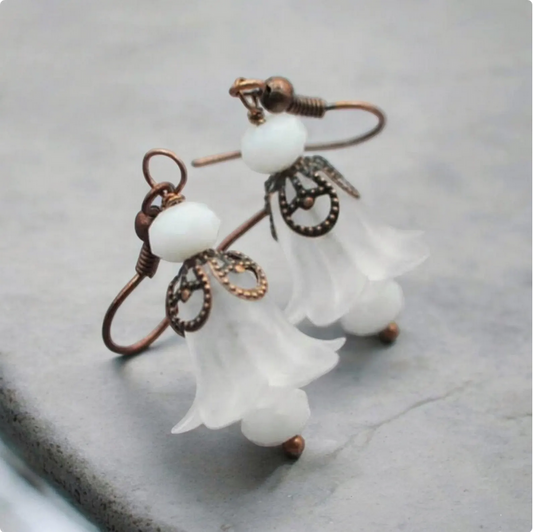 White Lucite Floral Earrings