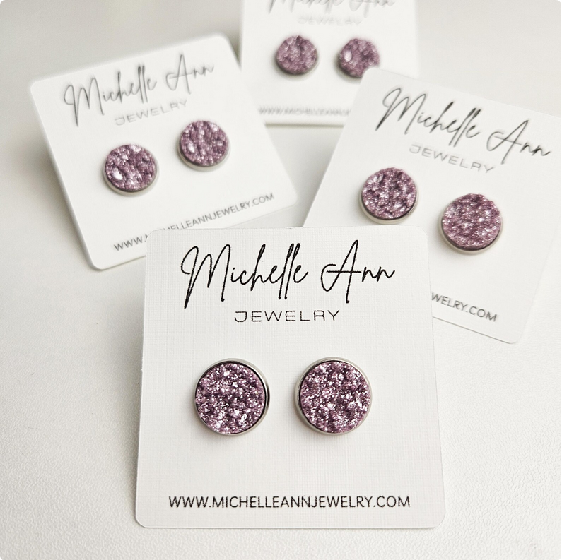 Lavender Glitter Stud Earrings