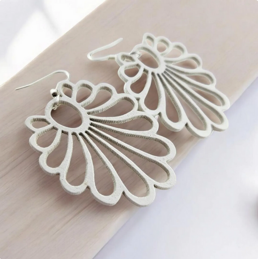 White Lightweight Fan Shaped Earrings