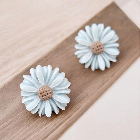 Blue Floral Daisy Resin Earrings