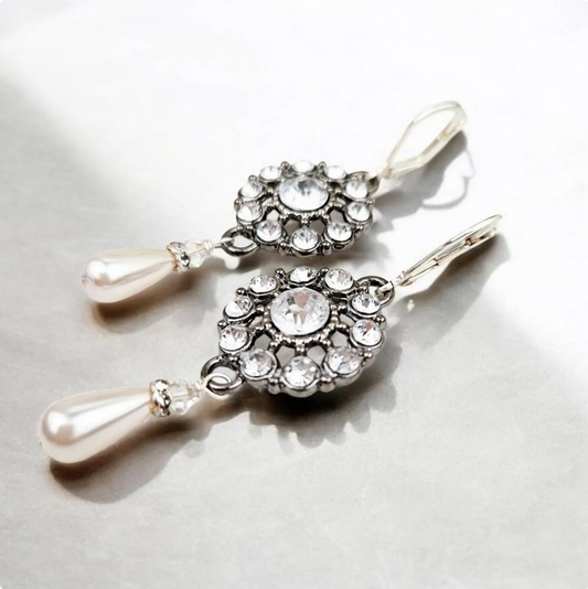 Crystal Chandelier Pearl Drop Earrings