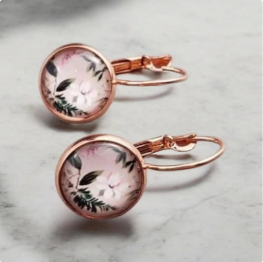 Floral Rose Gold Dangle Drop Earrings