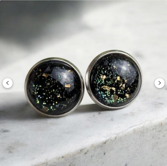 Green Glitter Stud Earrings