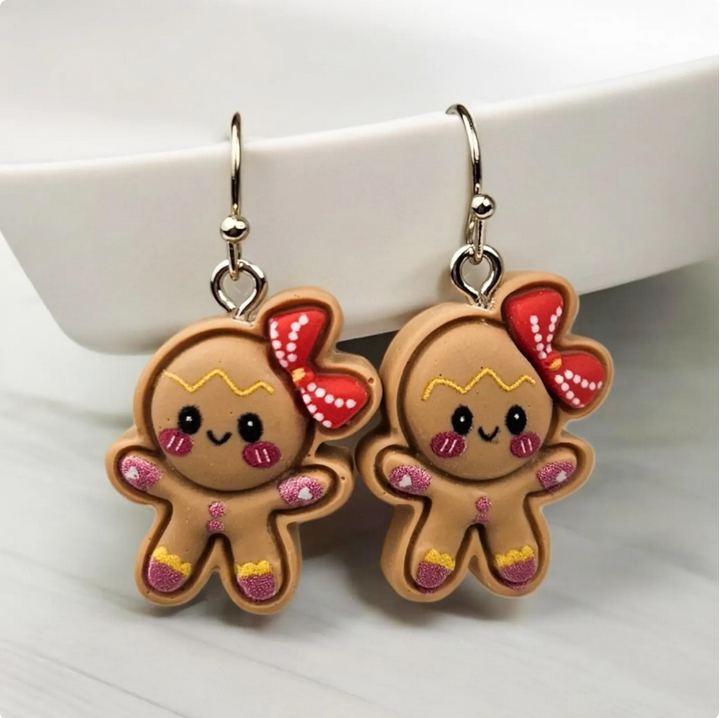 Polymer Clay Gingerbread Girl Earrings