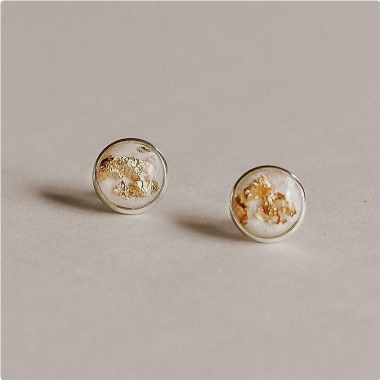 White and Gold Flake Resin Stud Earrings