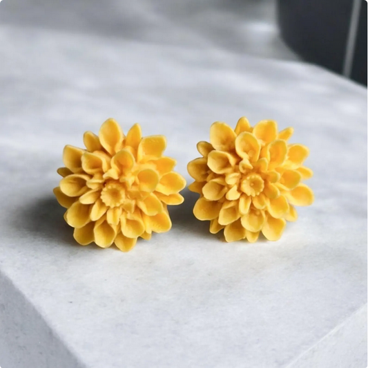 Golden Yellow Floral Stud Earrings