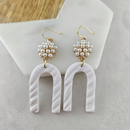 White Polymer Clay Gold Pearl Earrings