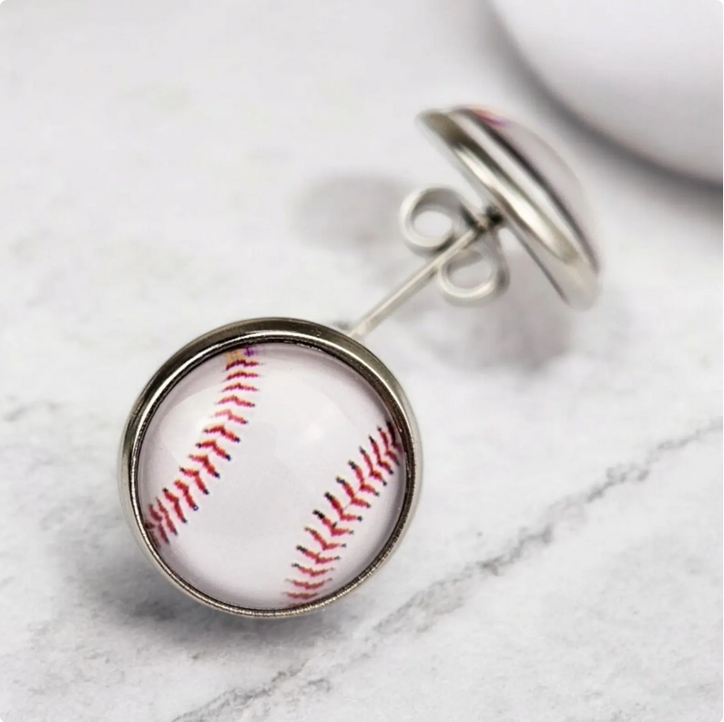 Baseball Stainless Steel Stud Earrings