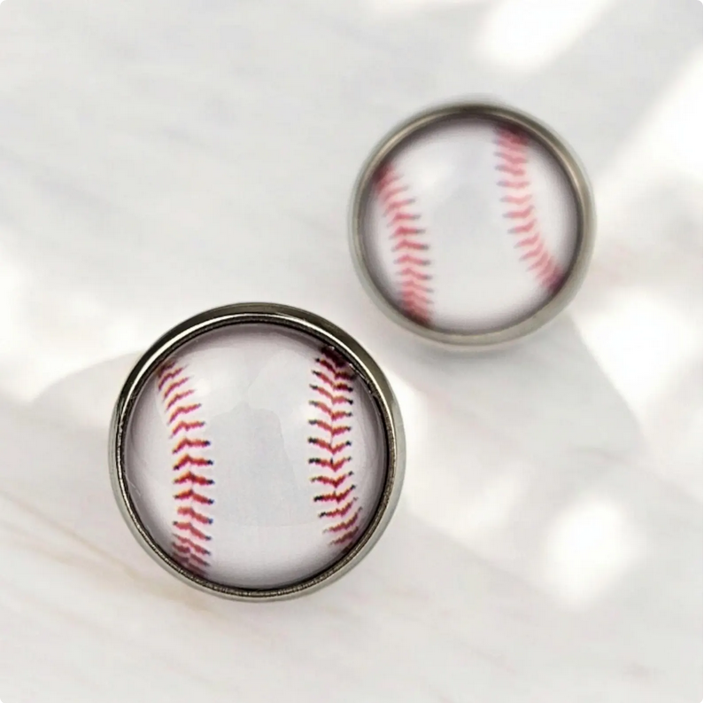 Baseball Stainless Steel Stud Earrings