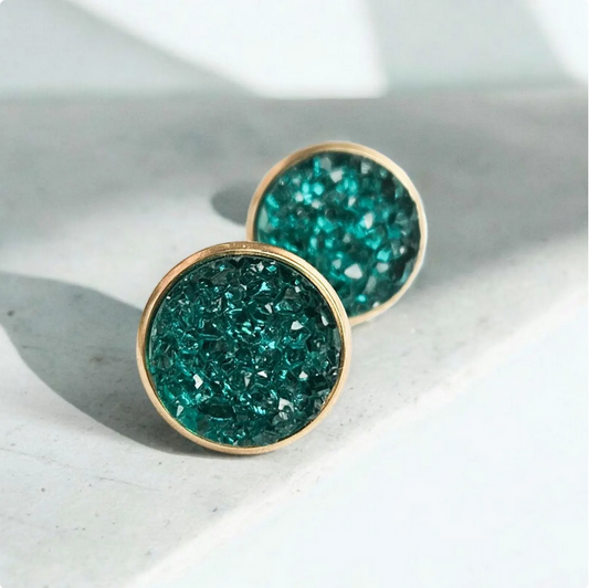 Icy Emerald Green Druzy Stud Earrings