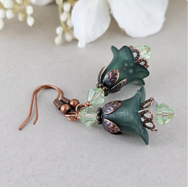 Green Lucite Floral Earrings