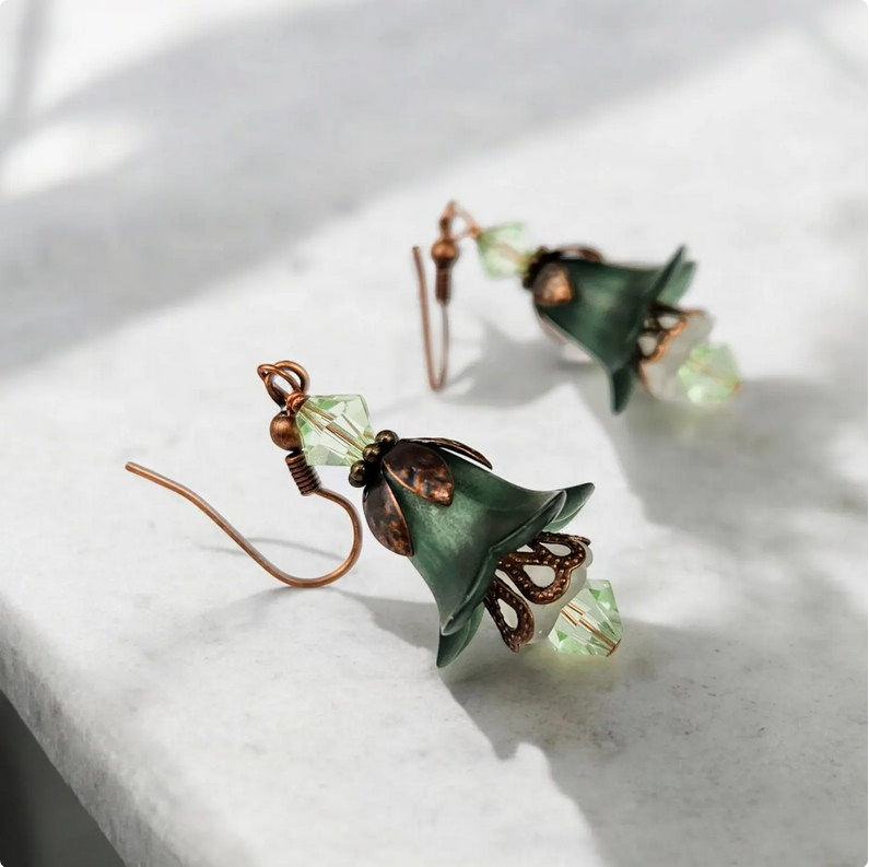 Green Lucite Floral Earrings