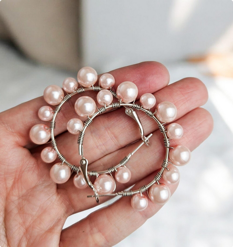 Pink Pearl Hoop Earrings