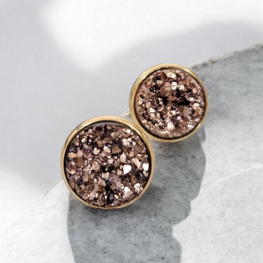 Mocha Brown Druzy Stud Earrings