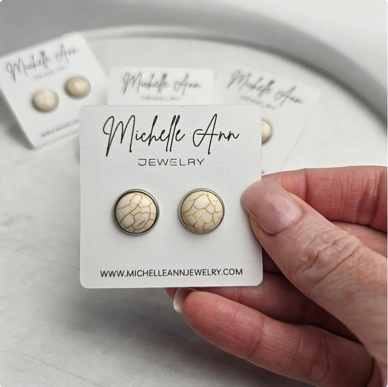 Classic Cream Marble Stud Earrings