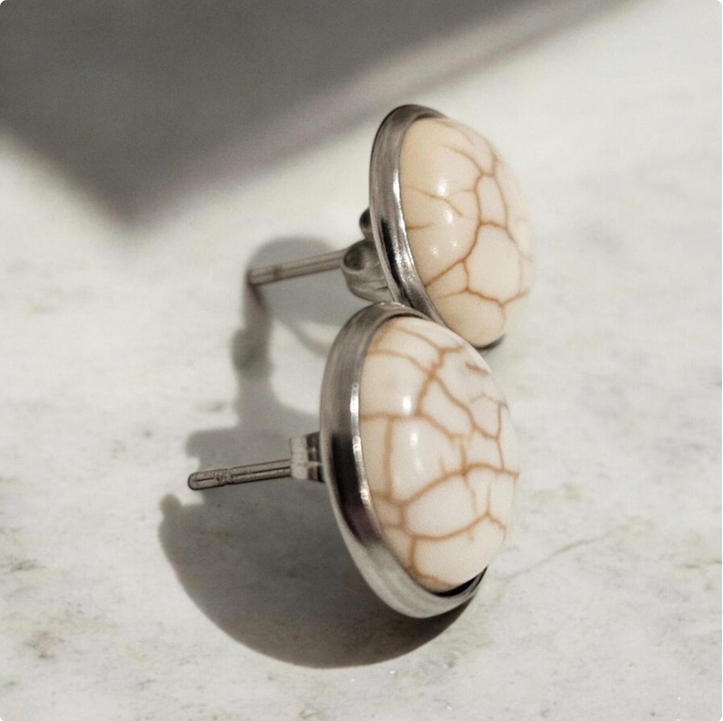 Classic Cream Marble Stud Earrings