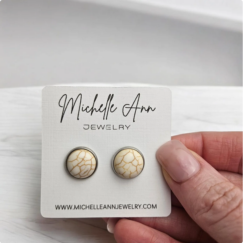 Classic Cream Marble Stud Earrings