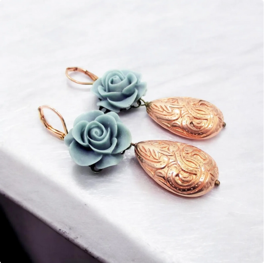 Vintage Inspired Floral Copper Earrings