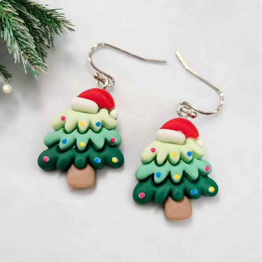 Festive Christmas Tree Clay Earrings