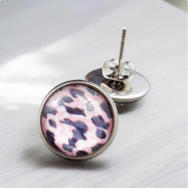 Pink Leopard Print Stud Earrings