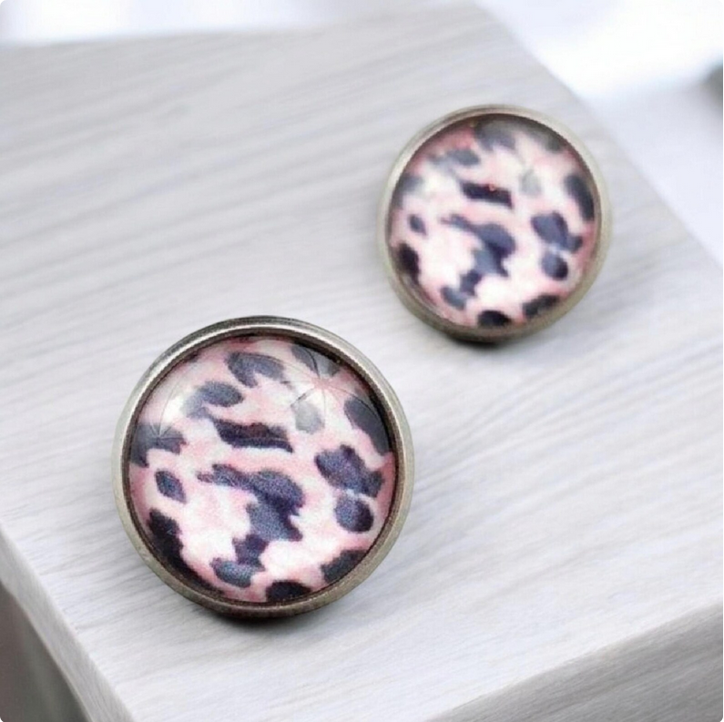 Pink Leopard Print Stud Earrings