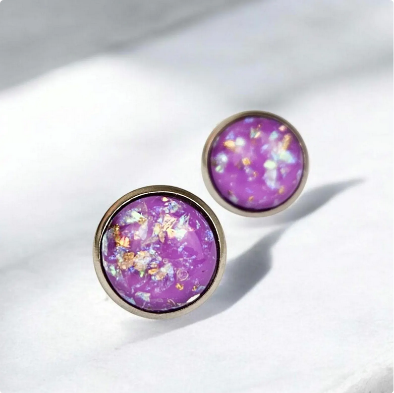 Purple Glitter Stud Earrings