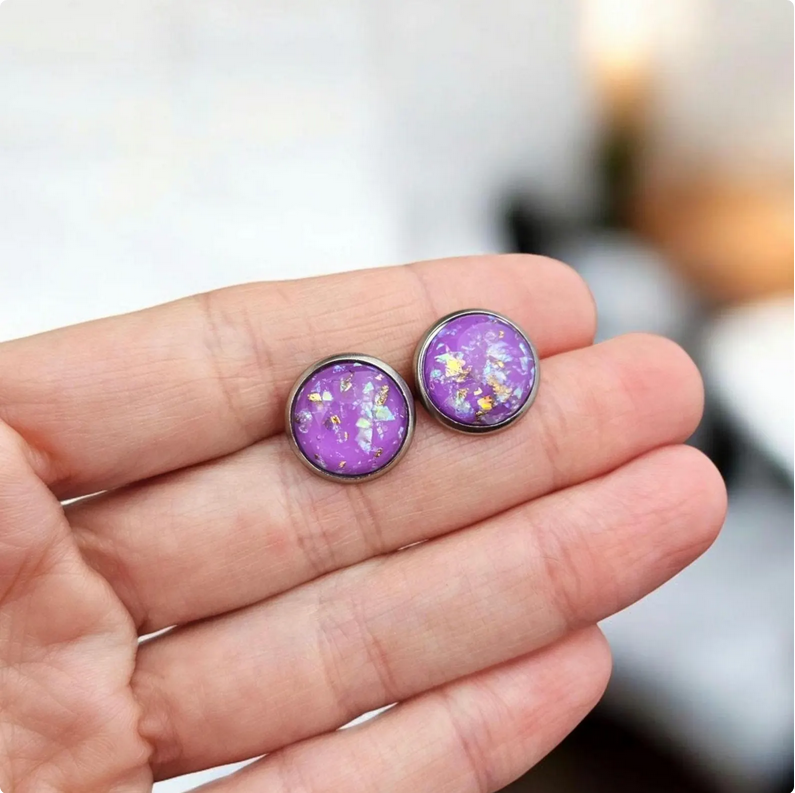 Purple Glitter Stud Earrings