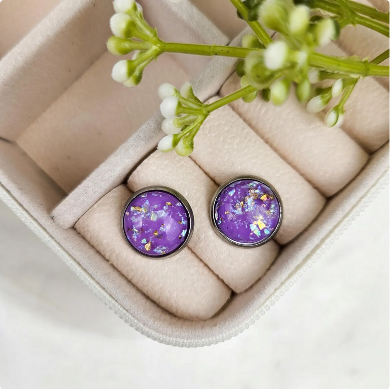 Purple Glitter Stud Earrings