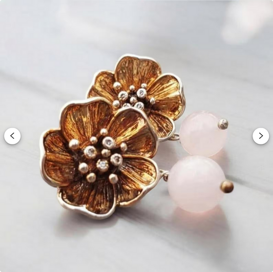 Rose Quartz Floral Stud Earrings