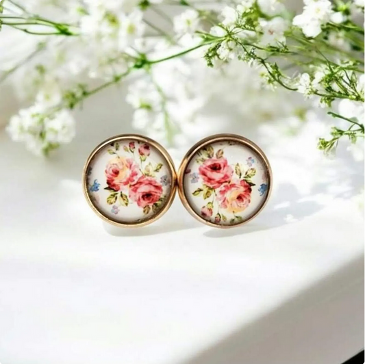 Floral Gold Stud Earrings