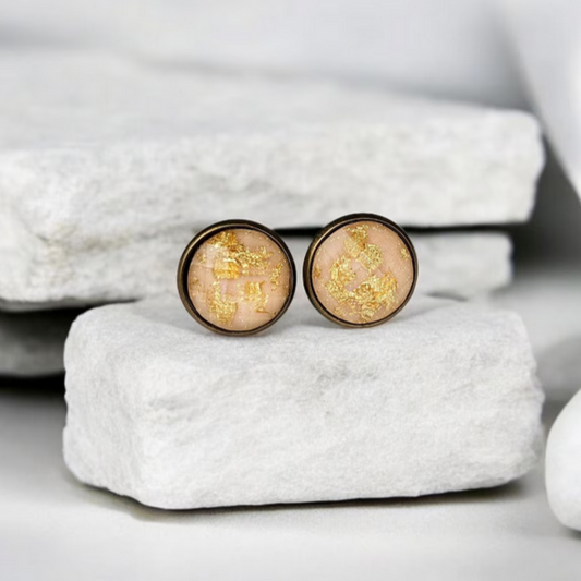 Pink Gold Flake Stud Earrings