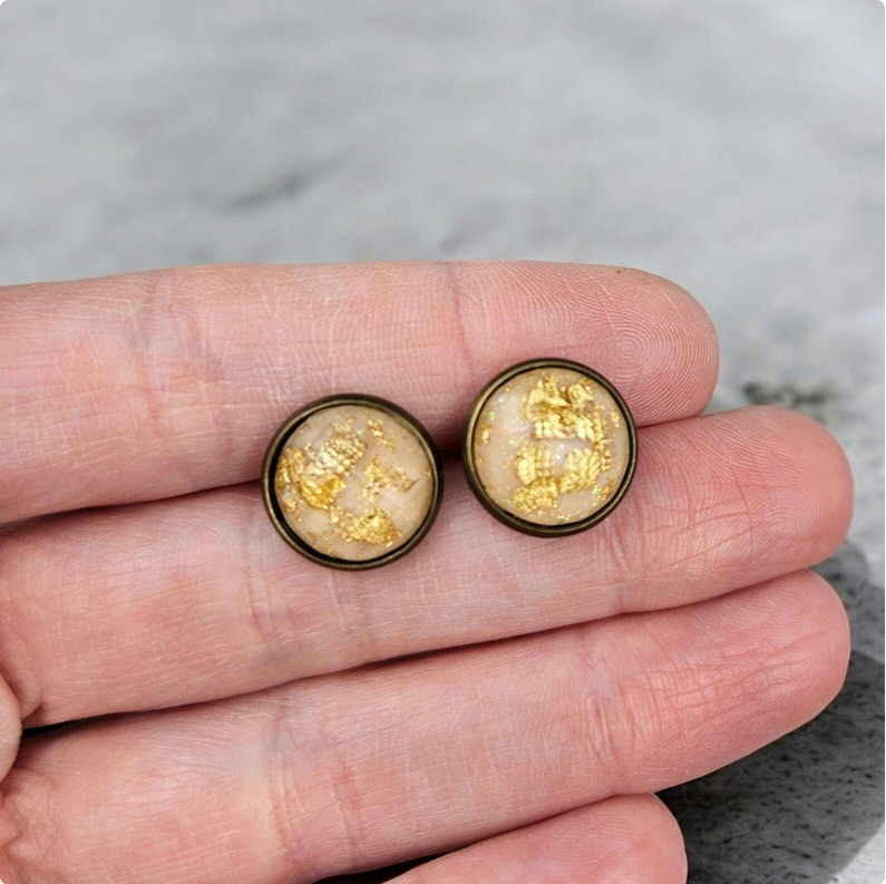 Pink Gold Flake Stud Earrings