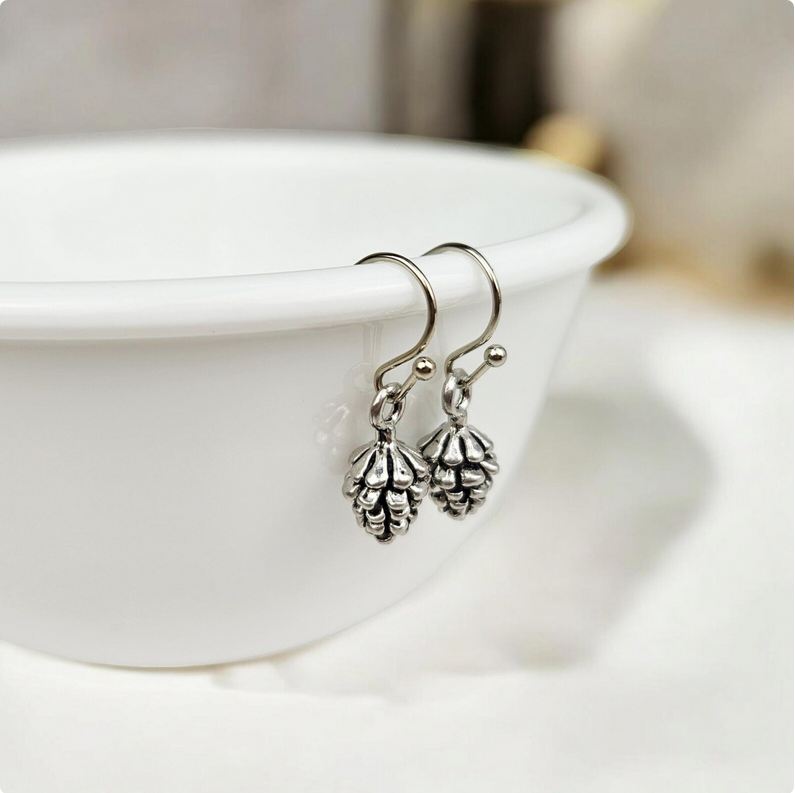 Silver Pinecone Earrings