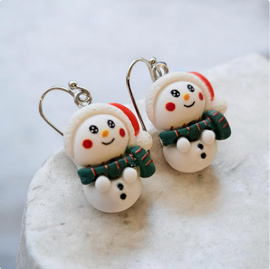 Festive Snowmen Polymer Clay Earrings