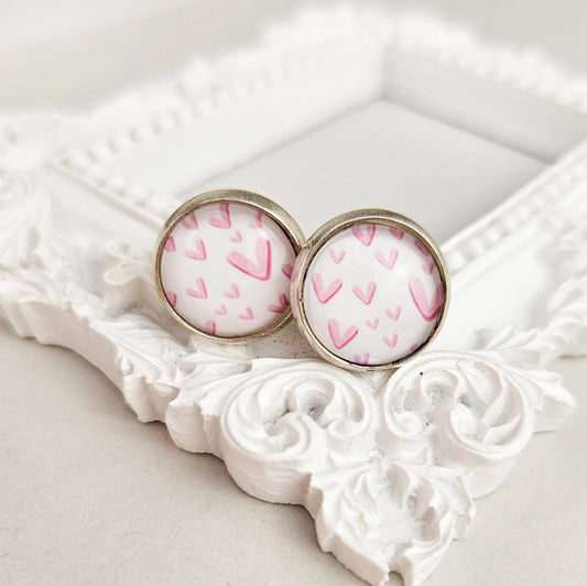 Pink Heart Stud Earrings