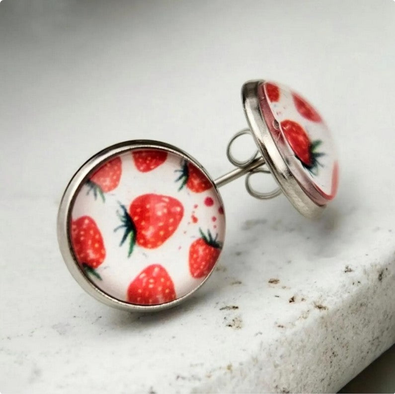 Strawberry Silver Stud Earrings