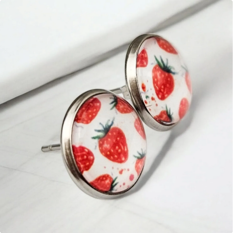 Strawberry Silver Stud Earrings