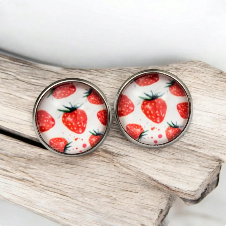 Strawberry Silver Stud Earrings