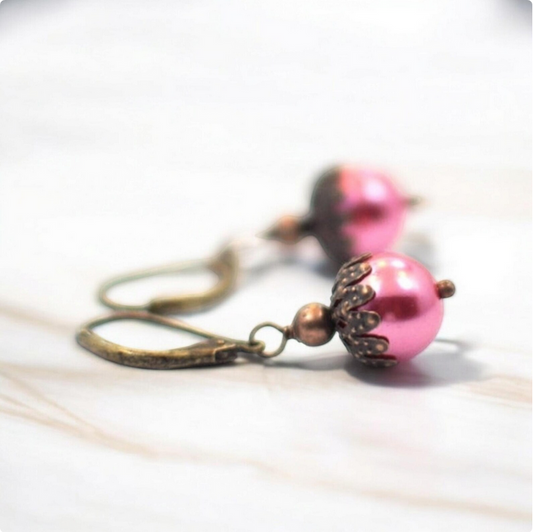 Pink Vintage Inspired Pearl Earrings