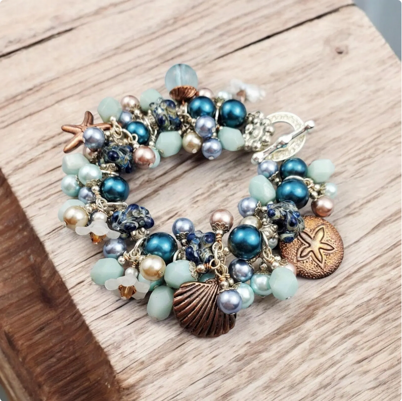 Blue Nautical Beaded Charm Bracelet