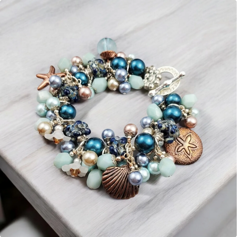 Blue Nautical Beaded Charm Bracelet