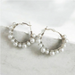 White Beaded Pearl Hoop Earrings