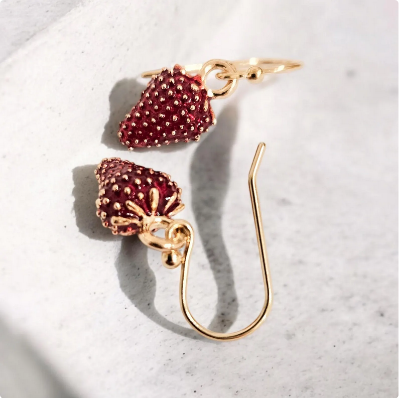 Strawberry Dangle Drop Charm Earrings